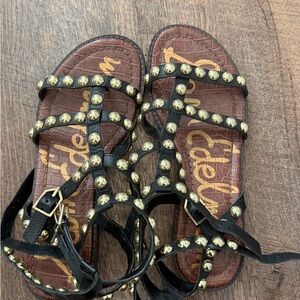 Sam Edelman Black Gladiator Studded Leather Sandals with Gold Studs